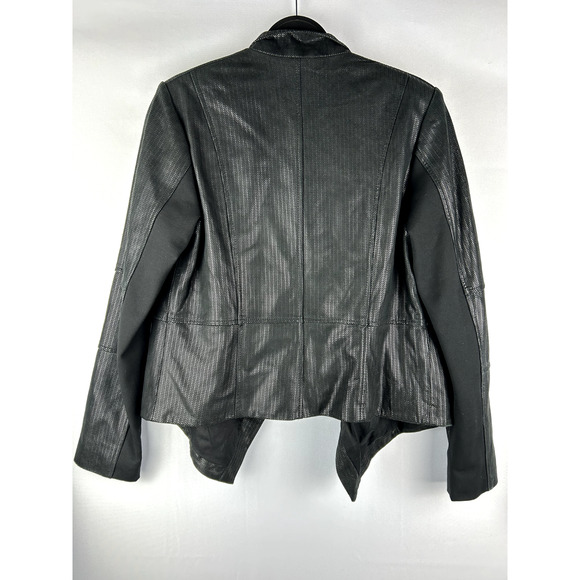 Women's Black Leather Jacket Size 10 Textured Open Front Long Sleeves Moto - Picture 2 of 5